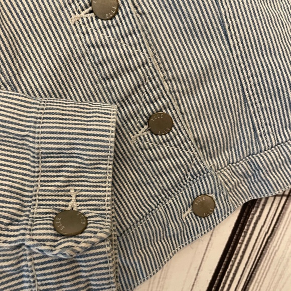 Elle Striped Cropped Denim Jacket Blue & White Women's S - Picture 4 of 12